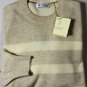 BRUNELLO CUCINELLI SWEATER BEIGE/SAND BOLD STRIPE 100%CASHMERE CREWNECK M 50 NEW