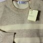 BRUNELLO CUCINELLI SWEATER BEIGE/SAND BOLD STRIPE 100%CASHMERE CREWNECK M 50 NEW