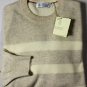 BRUNELLO CUCINELLI SWEATER BEIGE/SAND BOLD STRIPE 100%CASHMERE CREWNECK M 50 NEW