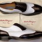 SALVATORE FERRAGAMO SHOES $1075 DK BROWN/WHITE 2-TONE TRAMEZZA BROGUE 11 44e NEW