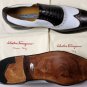 SALVATORE FERRAGAMO SHOES $1075 DK BROWN/WHITE 2-TONE TRAMEZZA BROGUE 11 44e NEW
