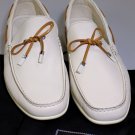 ZEGNA SHOES $575 IVORY BRUSHED CALF TIED ORNAMENT VAMP LOGO DECK SHOE 12 45e NEW
