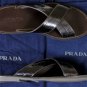 PRADA SHOES $545 DARK BROWN CROC EMBOSSED CROSS STRAP LOGO SANDAL 9.5 42.5e NEW