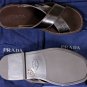 PRADA SHOES $545 DARK BROWN CROC EMBOSSED CROSS STRAP LOGO SANDAL 9.5 42.5e NEW