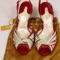 FERRAGAMO CREATIONS SHOE $1400 RED HANDMADE FULGENTE SILK BRAID SANDAL 6B 36 NEW