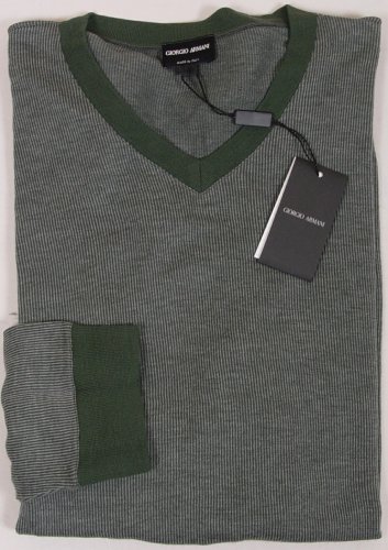 GIORGIO ARMANI BLACK LABEL SWEATER $625 GREEN/SILVER STRIPE JUMPER XXL 56e NEW