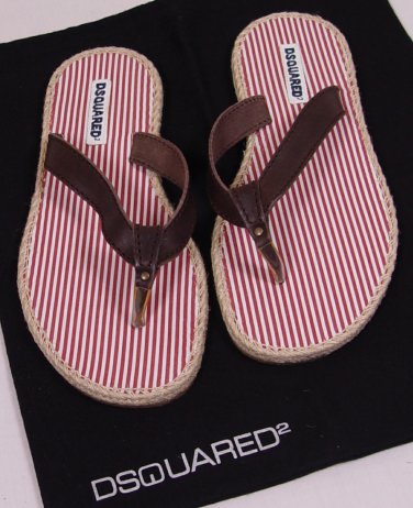 DSQUARED2 SHOES $345 RED/WHITE LEATHER STRAP ESPADRILLE SOLE SANDALS 8 41e NEW