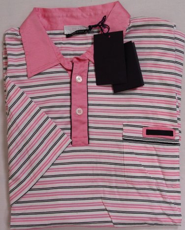 PRADA POLO $435 BLACK/PINK/WHITE 3-BTN COUTURE LOGO SLIM FIT POLO 3XL 58 NEW