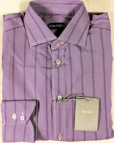 TOM FORD SHIRT $695 PURPLE MICRO-CHECK STRIPE OXFORD DRESS SHIRT 15.75/35 40 NEW