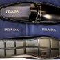 PRADA SHOES $620 BLACK LOGO ORNAMENT VAMP BRUSHED CALFSKIN DRIVER 12 45e NEW