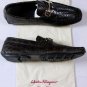 SALVATORE FERRAGAMO SHOES BROWN CROCODILE LOGO GANCIO ORNAMENT DRIVER 7 40e NEW