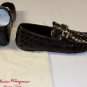 SALVATORE FERRAGAMO SHOES BROWN CROCODILE LOGO GANCIO ORNAMENT DRIVER 7 40e NEW