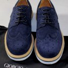 GIORGIO ARMANI SHOES $645 NAVY SUEDE CALF WINGTIP CONTRAST DERBY 10.5 43.5e NEW