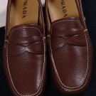 PRADA SHOES $595 DARK BROWN CONTRAST STITCHED PENNY VAMP DRIVER 11.5 44.5eNEW