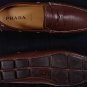PRADA SHOES $595 DARK BROWN CONTRAST STITCHED PENNY VAMP DRIVER 11.5 44.5eNEW