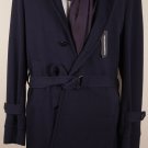 ANN DEMEULEMEESTER COAT $2880 NAVY WOOL/SILK BELTED 4-BTN OVERCOAT MED 50 NEW