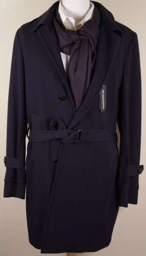 ANN DEMEULEMEESTER COAT $2880 NAVY WOOL/SILK BELTED 4-BTN OVERCOAT MED 50 NEW