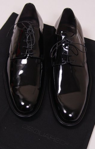 DSQUARED2 SHOES $680 BLACK PATENT LEATHER LOGO HEEL FORMAL DERBY 11 44e NEW