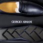 GIORGIO ARMANI SHOES $495 DK BLUE CALFSKIN PENNY LOGO HEEL DRIVER 10 43e NEW