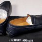 GIORGIO ARMANI SHOES $495 DK BLUE CALFSKIN PENNY LOGO HEEL DRIVER 10 43e NEW