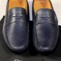 GIORGIO ARMANI SHOES $495 DK BLUE CALFSKIN PENNY LOGO HEEL DRIVER 10 43e NEW