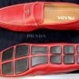 PRADA SHOES $670 RED SAFFIANO LEATHER LOGO ORNAMENTED VAMP DRIVER 10 43e NEW