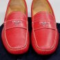 PRADA SHOES $670 RED SAFFIANO LEATHER LOGO ORNAMENTED VAMP DRIVER 10 43e NEW