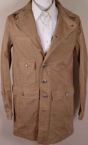 DSQUARED2 COAT $1295 KHAKI BROWN 7-BTN LOGO ORNAMENTED DUSTER JACKET 38 48e NEW