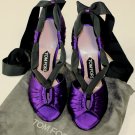 TOM FORD SHOES $1120 PURPLE SATIN NOTCHED TOE ANKLE WRAP SANDAL HEELS 6B 36 NEW