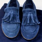 PRADA SHOES $690 BLUE SUEDE CALFSKIN KILTED TASSEL VAMP LOAFERS 7 40 NEW