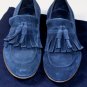 PRADA SHOES $690 BLUE SUEDE CALFSKIN KILTED TASSEL VAMP LOAFERS 7 40 NEW