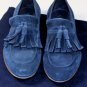 PRADA SHOES $690 BLUE SUEDE CALFSKIN KILTED TASSEL VAMP LOAFERS 7 40 NEW