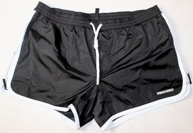 DSQUARED2 SWIM TRUNKS $440 BLACK CONTRAST WHITE LOGO ORNAMENT SWIMSUIT M 50e NEW