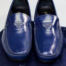 PRADA SHOES $670 BLUE SAFFIANO LEATHER LOGO ORNAMENTED VAMP DRIVER 13 46 NEW