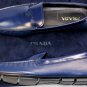 PRADA SHOES $670 BLUE SAFFIANO LEATHER LOGO ORNAMENTED VAMP DRIVER 13 46 NEW