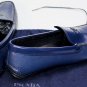 PRADA SHOES $670 BLUE SAFFIANO LEATHER LOGO ORNAMENTED VAMP DRIVER 13 46 NEW