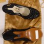 FERRAGAMO CREATIONS SHOES $1340 BLACK CALF/LACE HANDMADE RANINA HEEL 8.5B 38 NEW