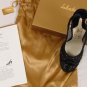FERRAGAMO CREATIONS SHOES $1340 BLACK CALF/LACE HANDMADE RANINA HEEL 8.5B 38 NEW
