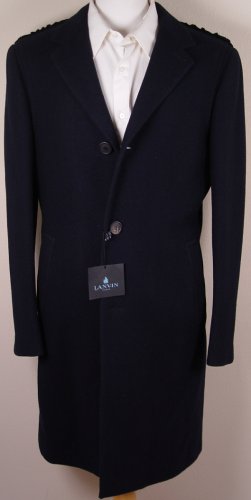 LANVIN JACKET $2725 NAVY 3-BTN WOOL SCALLOPED SHOULDER SEAM TOPCOAT 42 52 NEW