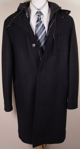 JOHN VARVATOS JACKET $1695 BLACK WOOL HOODED QUILTED 4-BTN HEAVY COAT 46 56e NEW