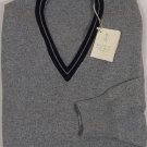 BRUNELLO CUCINELLI SWEATER GRAY/NAVY 100%CASHMERE V-NECK JUMPER XXL 56e NEW