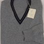BRUNELLO CUCINELLI SWEATER GRAY/NAVY 100%CASHMERE V-NECK JUMPER XXL 56e NEW