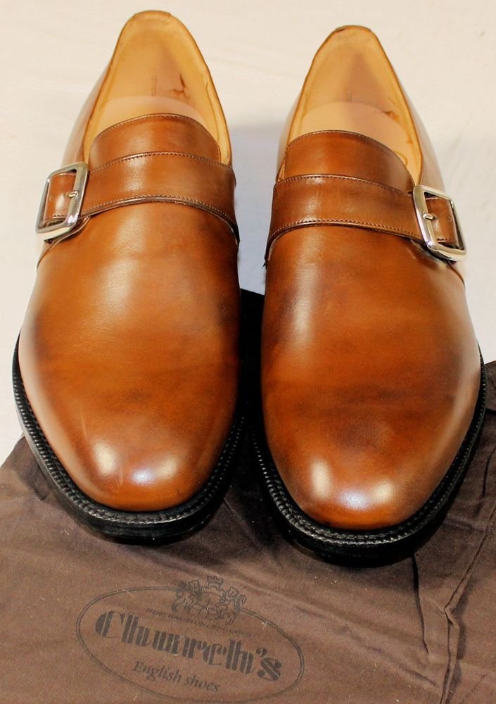 CHURCH'S SHOES $790 BROWN BENCH MADE BUCKLED CALFSKIN MONK STRAP 11 44e NEW