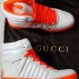 GUCCI SHOES $595 WHITE/ORANGE LEATHER QUILTED LOGO HITOP TRAINER 9.5 42.5 NEW
