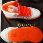 GUCCI SHOES $595 WHITE/ORANGE LEATHER QUILTED LOGO HITOP TRAINER 9.5 42.5 NEW