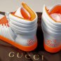 GUCCI SHOES $595 WHITE/ORANGE LEATHER QUILTED LOGO HITOP TRAINER 9.5 42.5 NEW