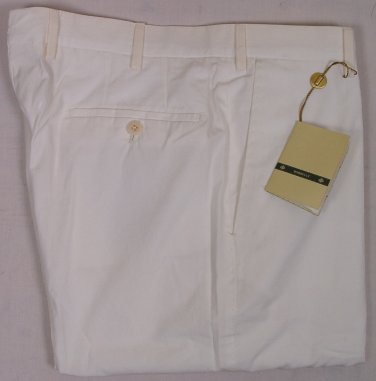 BORRELLI PANTS $485 WHITE BRUSHED COTTON HANDMADE FIT LEG TROUSER 34 50e NEW