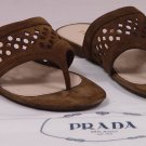 PRADA SHOES $395 CIGAR BROWN SUEDE CUT OUT THONG SLIDE SANDALS 6M 36e NEW