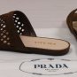 PRADA SHOES $395 CIGAR BROWN SUEDE CUT OUT THONG SLIDE SANDALS 6M 36e NEW