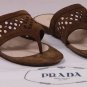 PRADA SHOES $395 CIGAR BROWN SUEDE CUT OUT THONG SLIDE SANDALS 6M 36e NEW